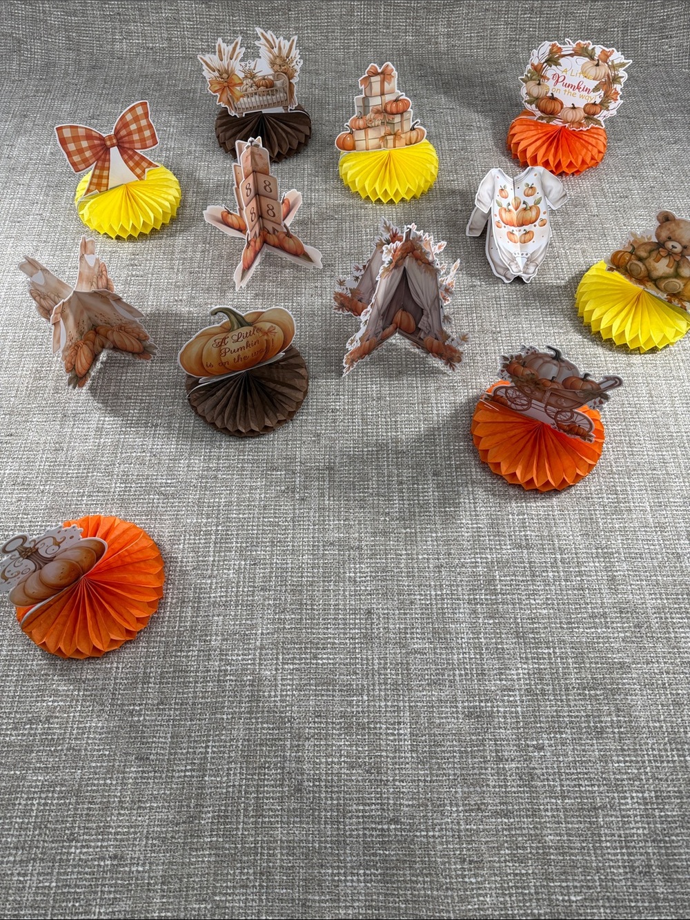 Fall Pumpkin Honeycomb Table Decorations - Orange & Yellow baby shower fall
